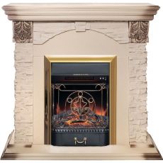 Электрокамин RealFlame Dublin LUX STD/EUG/24 WT+Majestic Lux Brass 1040 х 970 мм белый